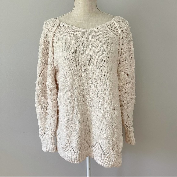 Anthropologie Sweaters - ANTHROPOLOGIE Pilcro Luna Pointelle Crewneck Sweater Ivory